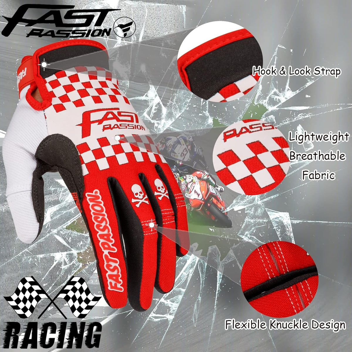 Motorcycle Gloves for Men/Women - Dirt Bike & Motocross Gloves with Anti-Slip ATV BMX MX MTB Riding Cycling Features