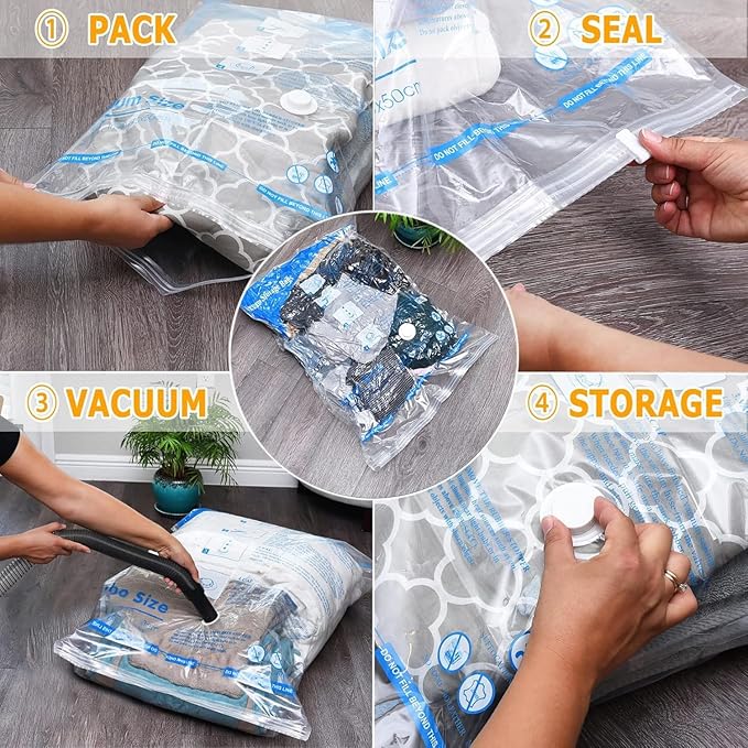 Vacuum Storage Bags 18 Pack,4 Jumbo, 4 Large, 4 Midium, 4 Small,2 Roll Bags,Plastic Packaging Bags,Space Saver Bags for Clothes, Pillows, Comforters, Blankets, Bedding,clothing