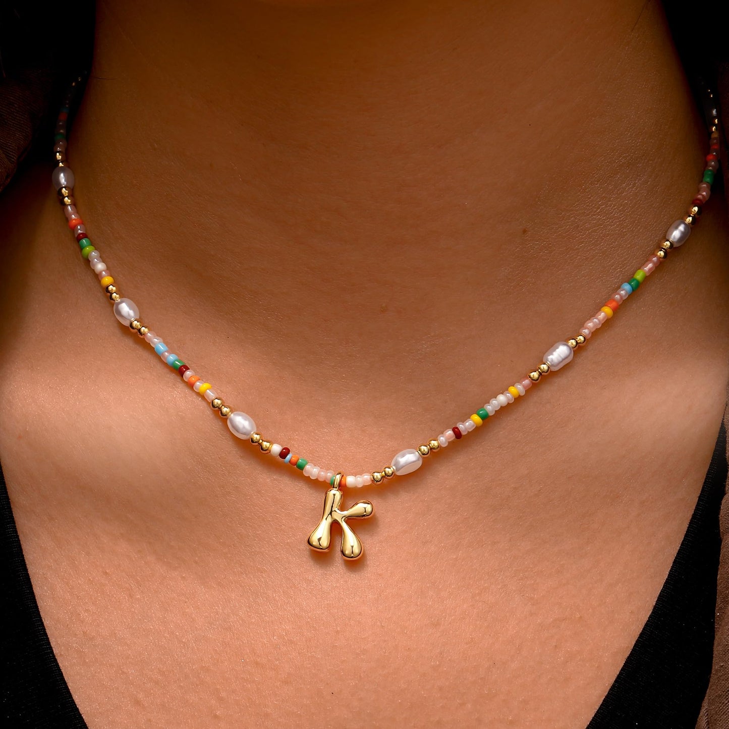 Ritach Initial Necklaces for Women Jewelry - Beaded Necklace Colorful Initial Necklaces for Women Letter S Necklacess Bubble Gold Boho Necklace for Girls Gifts Summer Beach Jewelry