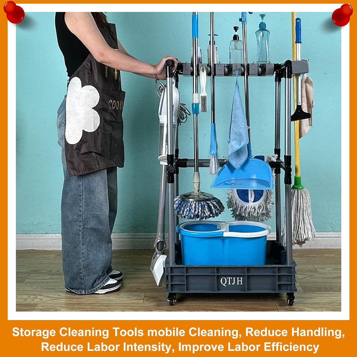 Floor-Standing Multi-Functional Cleaning Tool Organizer storage broom mop and cleaning supplies