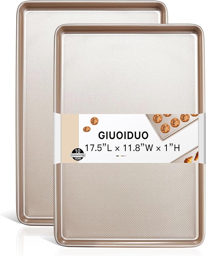 GIUOIDUO 2 Pack Half Sheet Baking Pans,Commercial Quality Baking Sheet Pan Set,Carbon Steel Cooking Pans, Non Stick Baking Sheet for Oven,Large Thick Cookie Tray Pans for Baking（17.5 * 11.8 * 1inch）