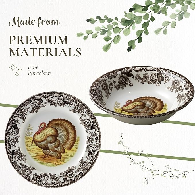Spode Woodland 3-Piece Thanksgiving Dinnerware Set - Porcelain Plates & Bowl, Fall Dinnerware Collection - Microwave & Dishwasher Safe - Elegant Autumn Tableware