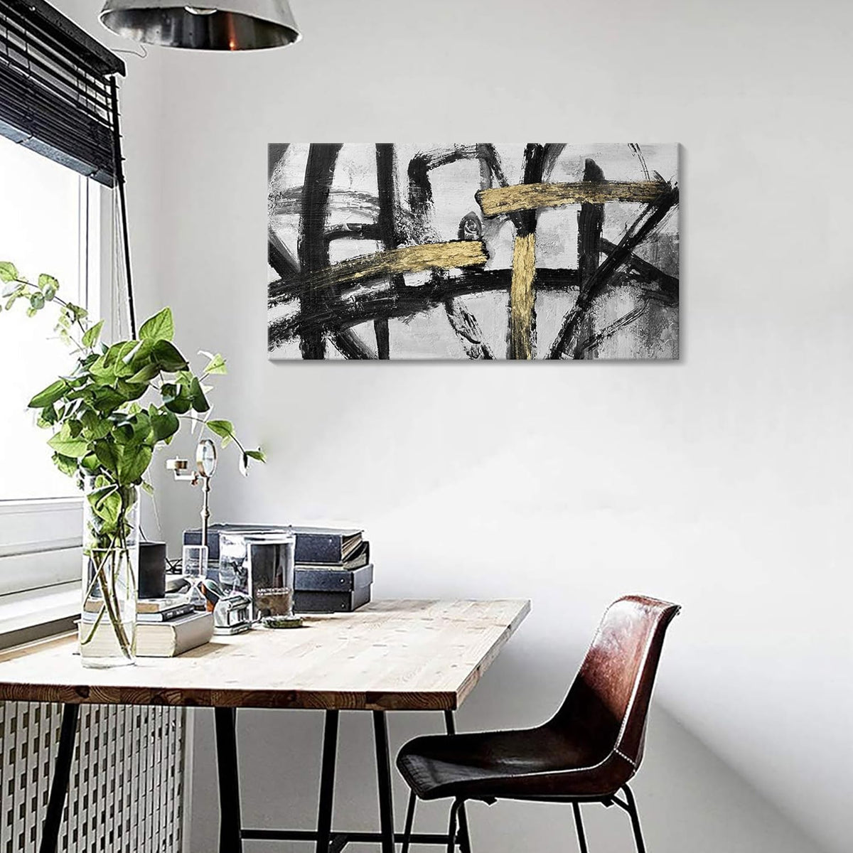 Black White and Gold Wall Art, Modern Paintings Abstract Graffiti Canvas Prints Artwork Black Grey Wall Pictures for Living Room Bedroom Bathroom Home Office Decor 20x40 In