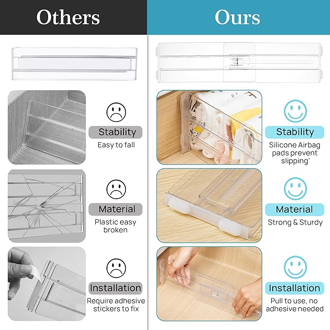 Vtopmart 14 Pack Drawer Dividers for Clothes, 4" High 10.2"-16.5" Adjustable Expandable Dresser Drawer Organizer, Clear Plastic Separators for Dresser, Baby Clothing, Underwear, Cosmetic, Toiletries
