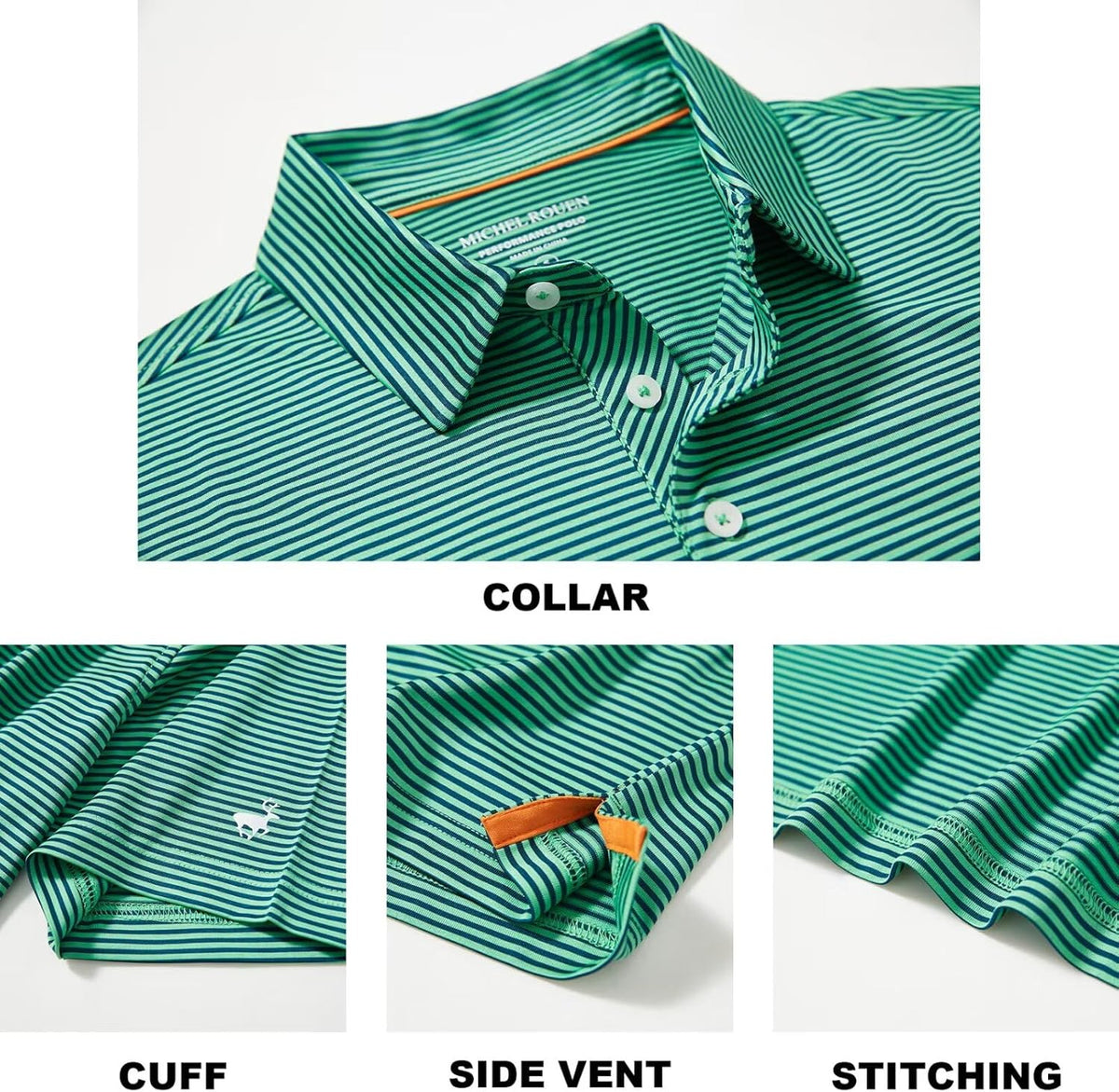 Mens Golf Shirt Moisture Wicking Dry Fit Performance Sport Short Sleeve Striped Golf Polo Shirts for Men