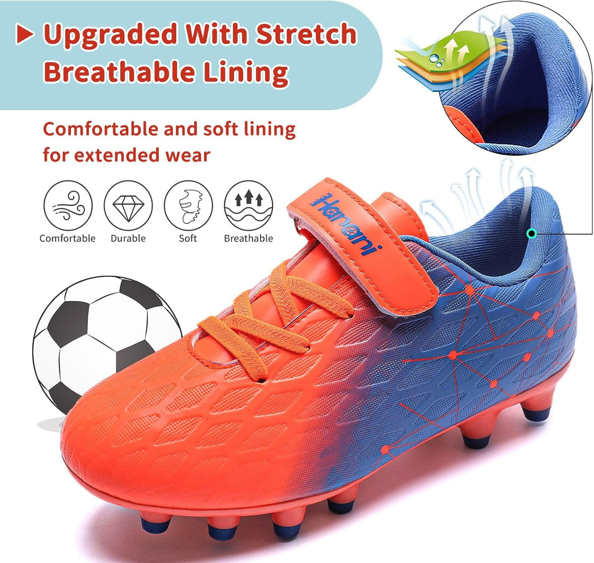 Hanani Boys Soccer Cleats Kids Girls FG/AG Soccer Athletics Sport Shoes Training Shoes Running Shoes Teenager Indoor Outdoor Football Shoes Sneakers for Unisex