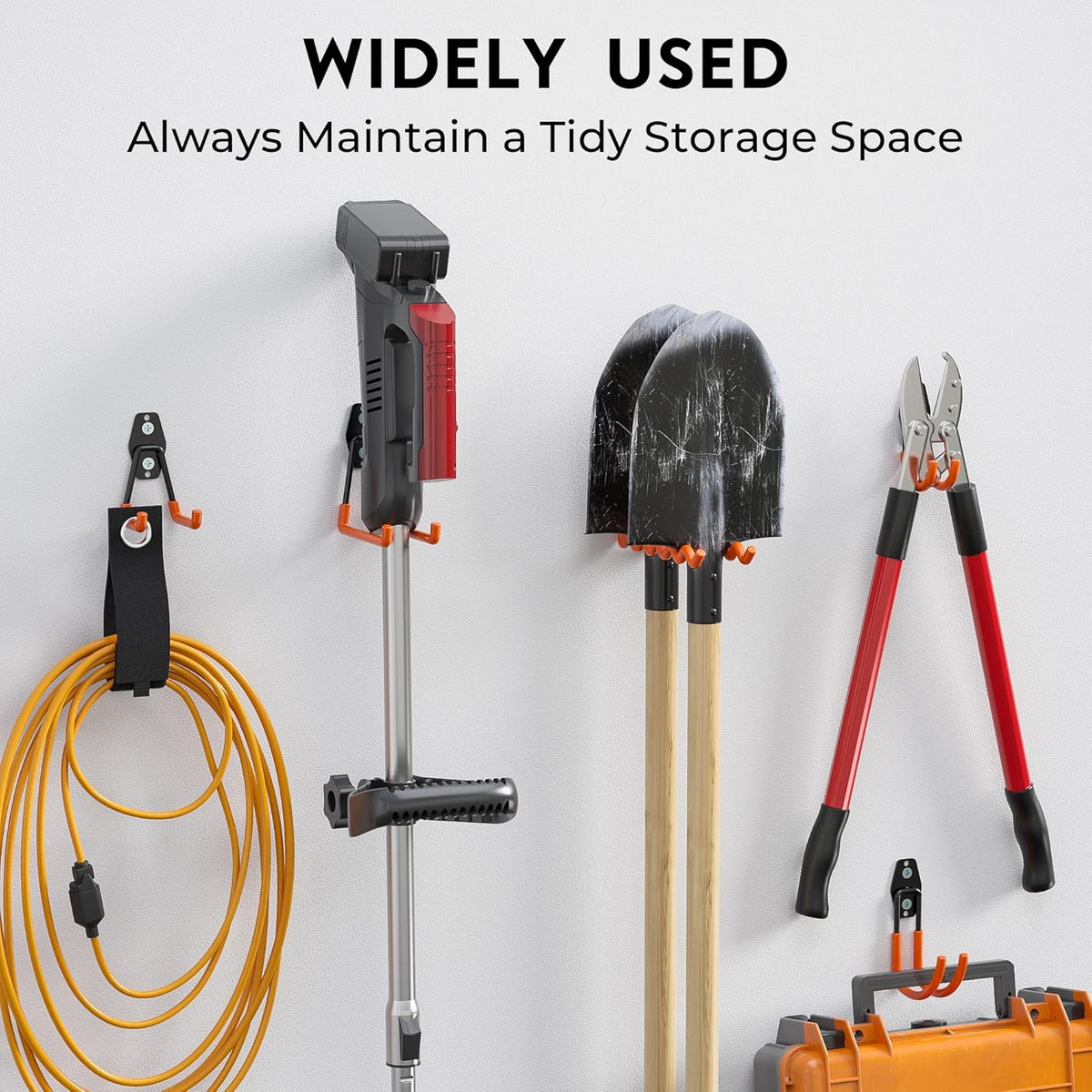 BONTEC 16 Pack Heavy Duty Garage Hooks, Steel Wall Mount for Garage Organization, Ladder & Bike Hooks, Garden Hose Holder, Tool Hangers, for Home, Workshop & Storage (Orange)