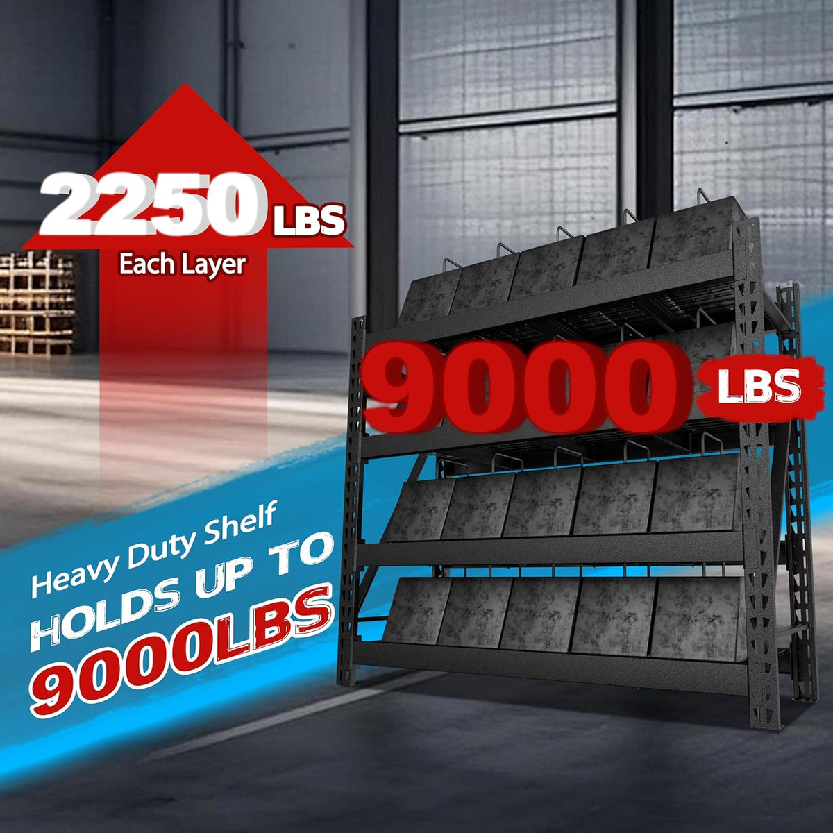 MUPATER 68.11” W × 23.62” D × 59.84” H Garage Shelving, 9000 LBS Heavy Duty Metal Storage Shelves, 4-Tier Adjustable Storage Rack for Basement, Warehouse, Industrial