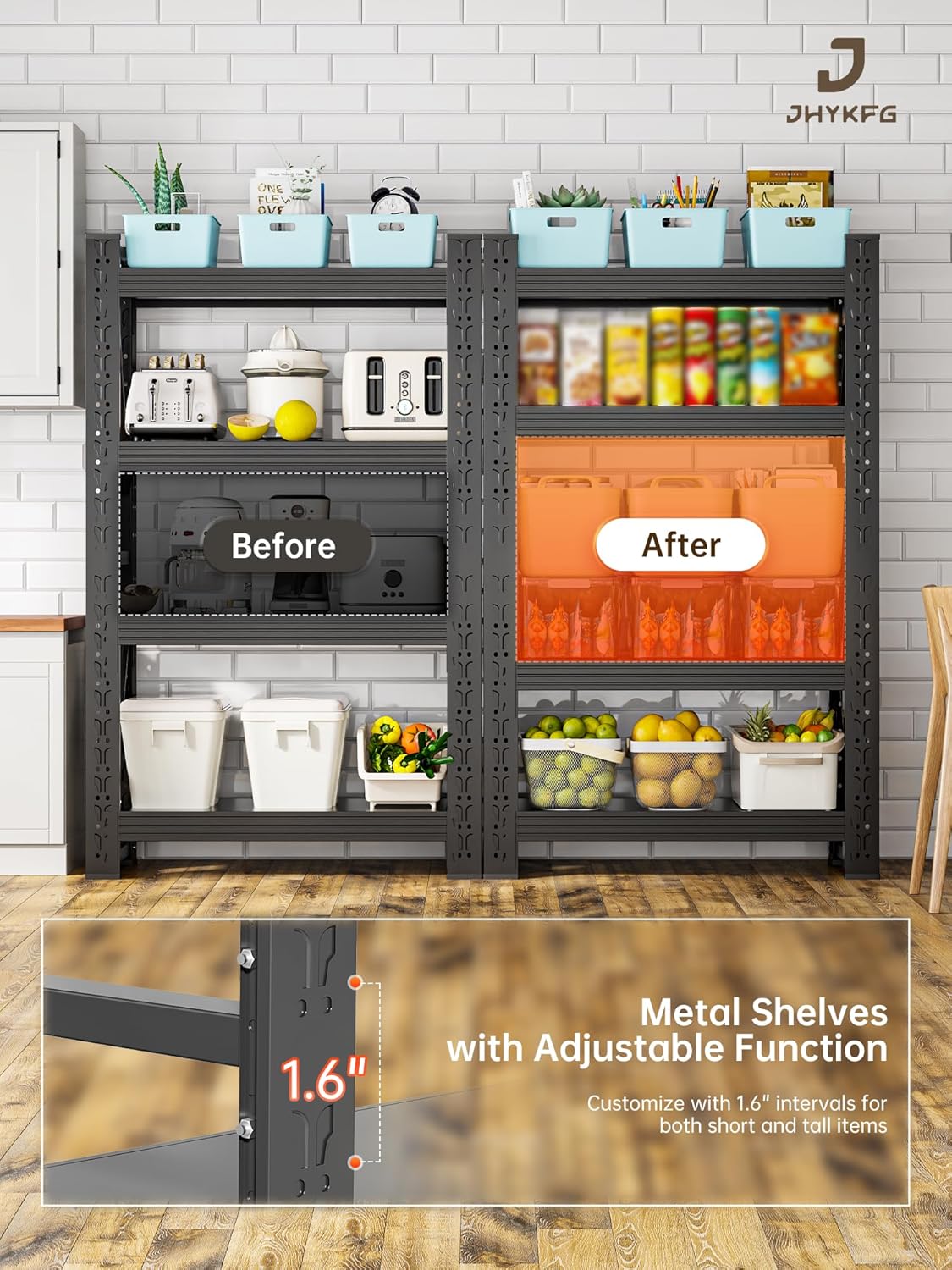 4-Tier Storage Shelves,79" H Heavy-Duty Garage Shelving Unit,Adjustable Industrial Metal Shelf System,4,000lbs Capacity,Tool Organizer for Garage,Workshop,48" W*24" D*79" H,Black