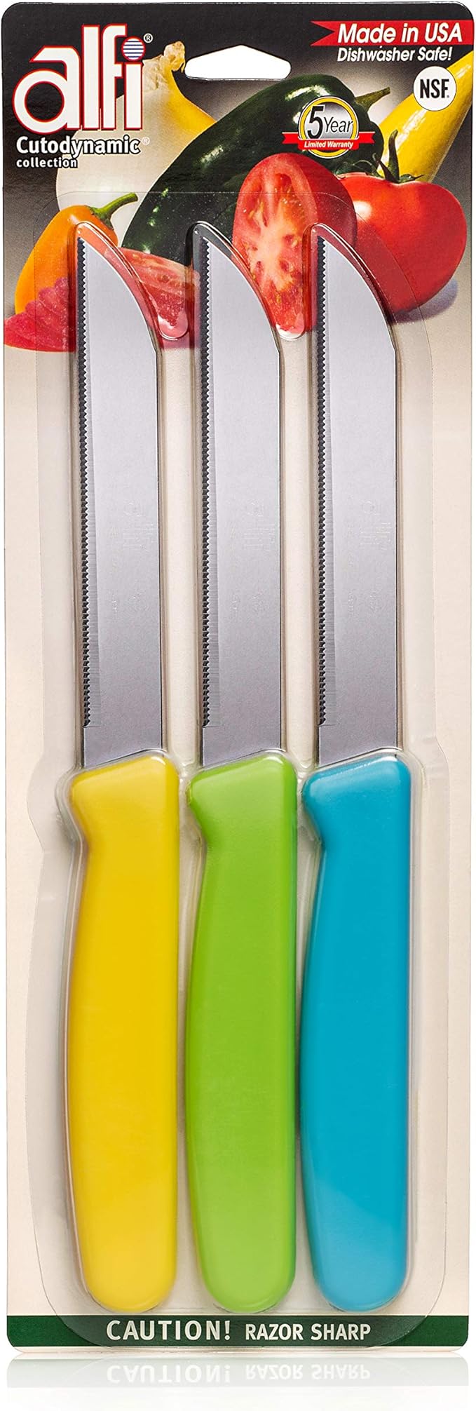 Alfi All-Purpose Knives Aerospace Precision Pointed Tip - Home And Kitchen Supplies - Serrated Steak Knives Set | Made in USA (Multicolor)