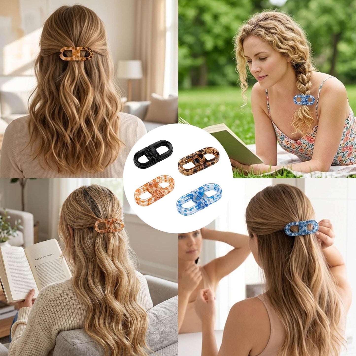 Set of Four ABS Hair Clips，Magnetic Hair Clips, Magnetic Bow Clip Accessories for Women, Create Half-Up Hairstyles During Daily Commute and Exercise
