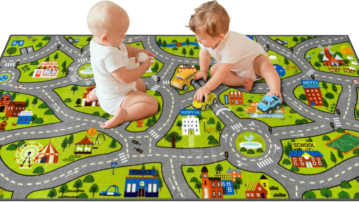 STARUIA Washable Kids Carpet Playmat Rug for Boys Play Room, Baby Fun Learning Car Rug for Kids Toy Cars, Non-Slip City Road Rugs for Kids Room Bedroom Classroom, 79"x39"