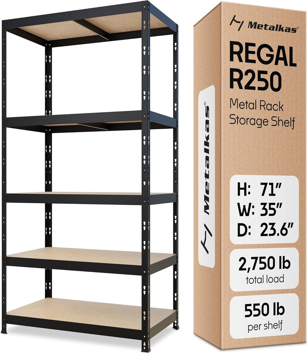 Storage Shelves: 5 Storage Shelves Heavy Duty w/ 2,750 lb Total Load Capacity, 550 per Storage Shelf, 71x35x24 | Perfect Solution for Your Storage Needs | Adjustable Shelving Unit