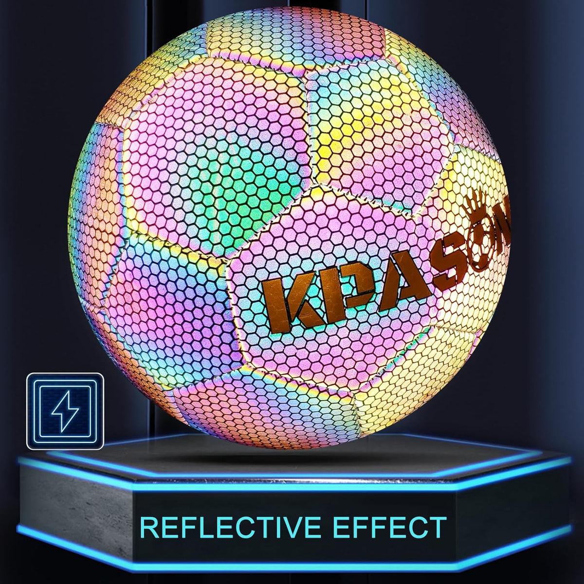 Soccer Ball, Holographic Reflective Glowing Soccer Ball for Men Women Training