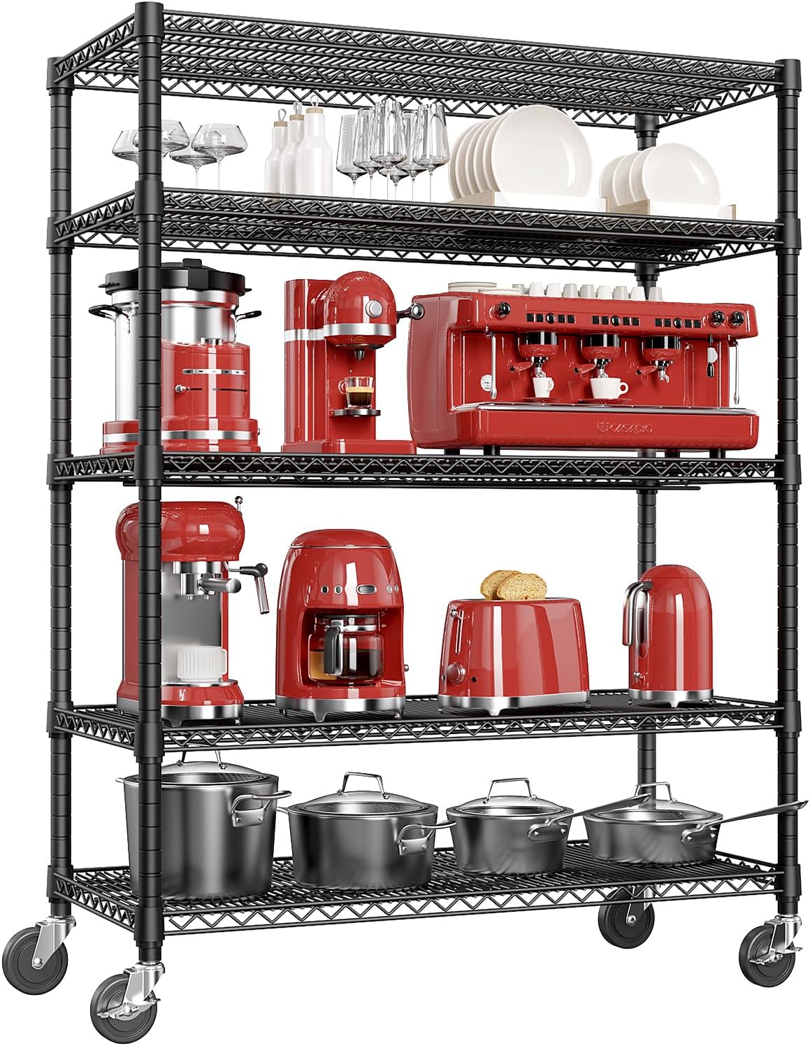 IZEUK Garage Shelving Wide Storage Shelves 5 Tier Metal Shelves Heavy Duty Adjustable Utility Shelf Rack Black 23.6" D x 53.1" W x 73.6" H