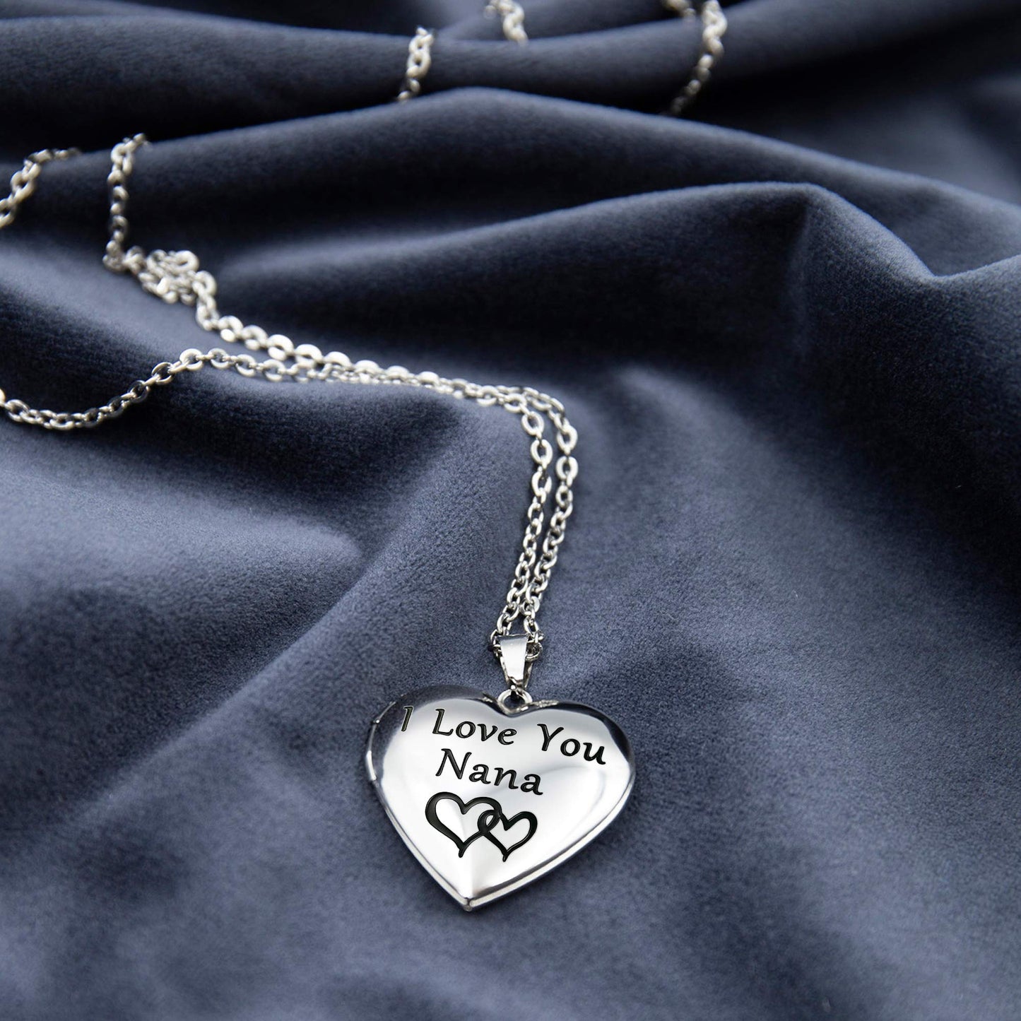 PHOCKSIN I Love You Nana Silver Heart Locket Necklace for Women Photo Lockets for Pictures Mothers Day Gifts for Nana From Grandkids