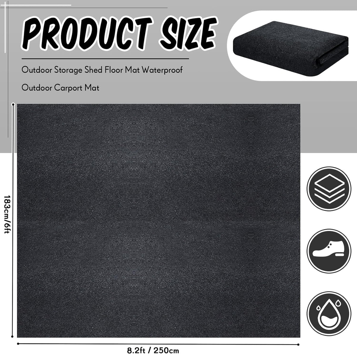 Haull Outdoor Storage Shed Floor Moat Waterproof Outdoor Carport Mat Thickened Soft Patio Furniture Pad Washable with Non Slip Backing, Storage Shed Not Included(6 x 8.2 ft)