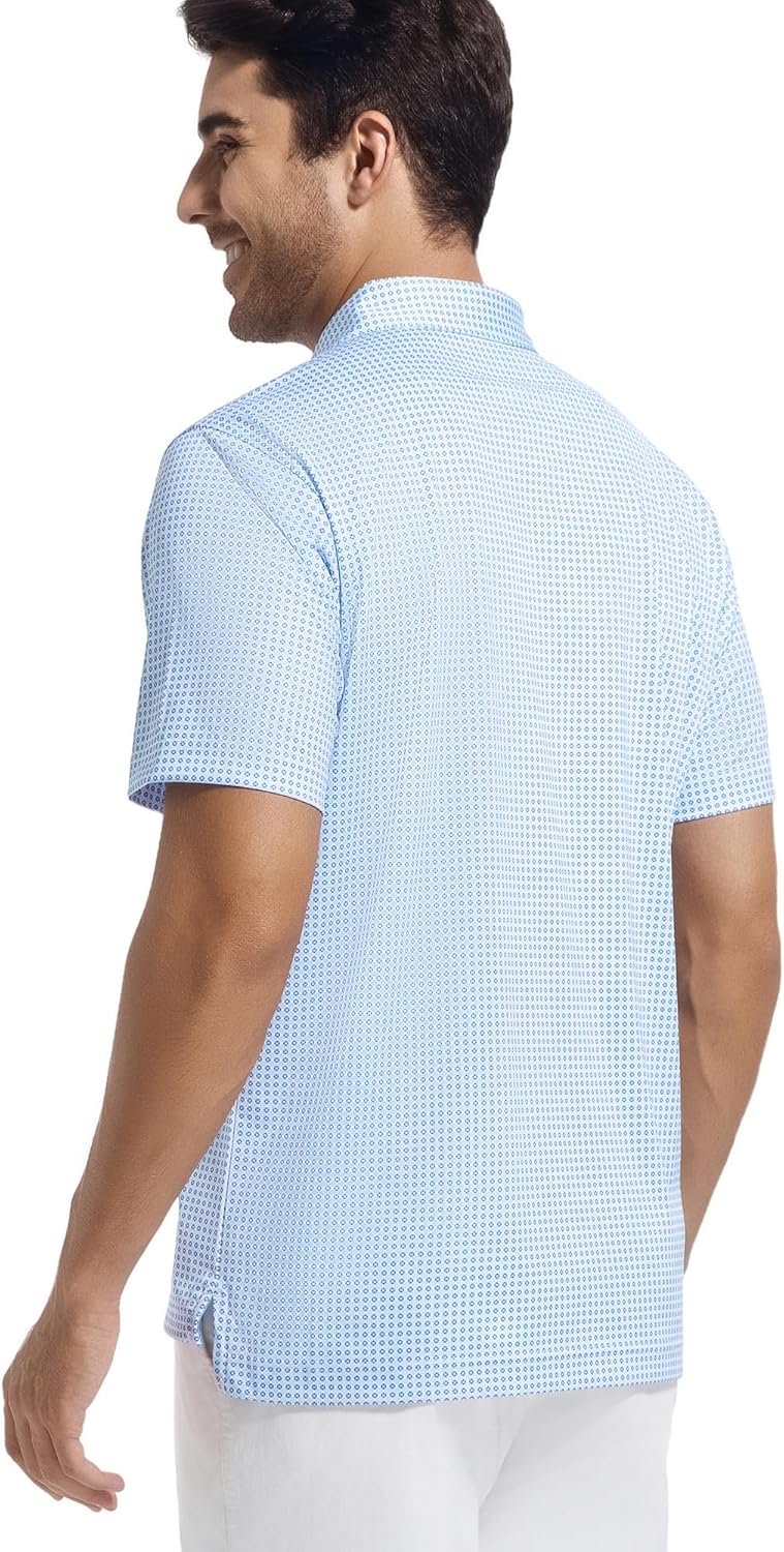 Alex Vando Mens Golf Shirt Moisture Wicking Classic Print Golf Shirts for Men