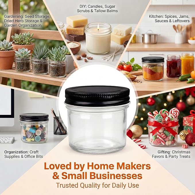 QAPPDA 40 Packs 4oz Glass Mini Mason Jars with Lids(Black), Clear Glass Jars Small Spice Canning Jars for Honey, Jam, Jelly, Wedding Favors, DIY Party Favors, Kitchen Food Storage