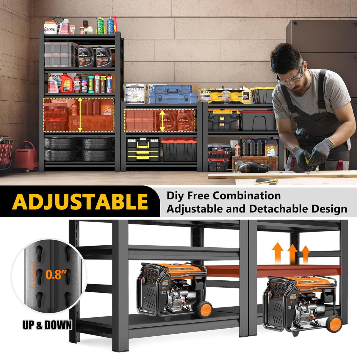 63" Heavy Duty Garage Shelving, 5-Tier Adjustable Storage Shelf, 2000lbs Capacity for Kitchen Garage Warehouse Organization