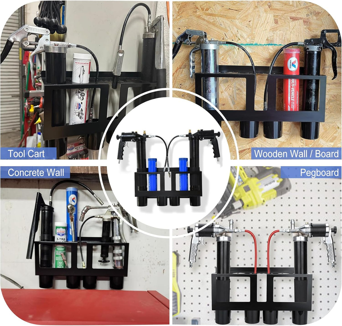 TOPOWN Grease Gun Holders Compatible with 2 Grease Guns, Grease Gun Rack Tractor, Grease Gun Garage Organizer Wall Mount, Grease Gun Storage Rack, Grease Gun Storage, Grease Gun Holder Wall Mount