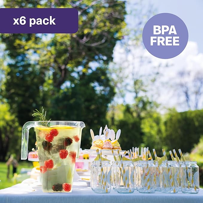 MATANA 6 Pack Clear Water Pitchers - 52 oz Plastic Beer Pitcher with Handle for Drinks, Juice, Lemonade, Beverages - BPA-Free Iced Tea Pitcher for Fridge, Home, Party, Event