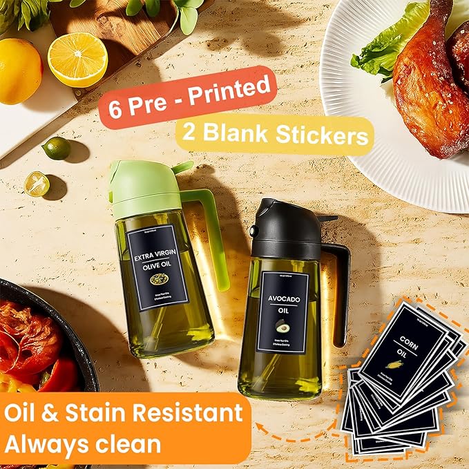 CXINYI - 16oz/470ml Olive Oil Dispenser for Kitchen with Stickers - 2 in 1 Olive Oil Sprayer for Cooking, Air Fryer, and Salad, Purple (Light-Proof Kitchen Gadget)