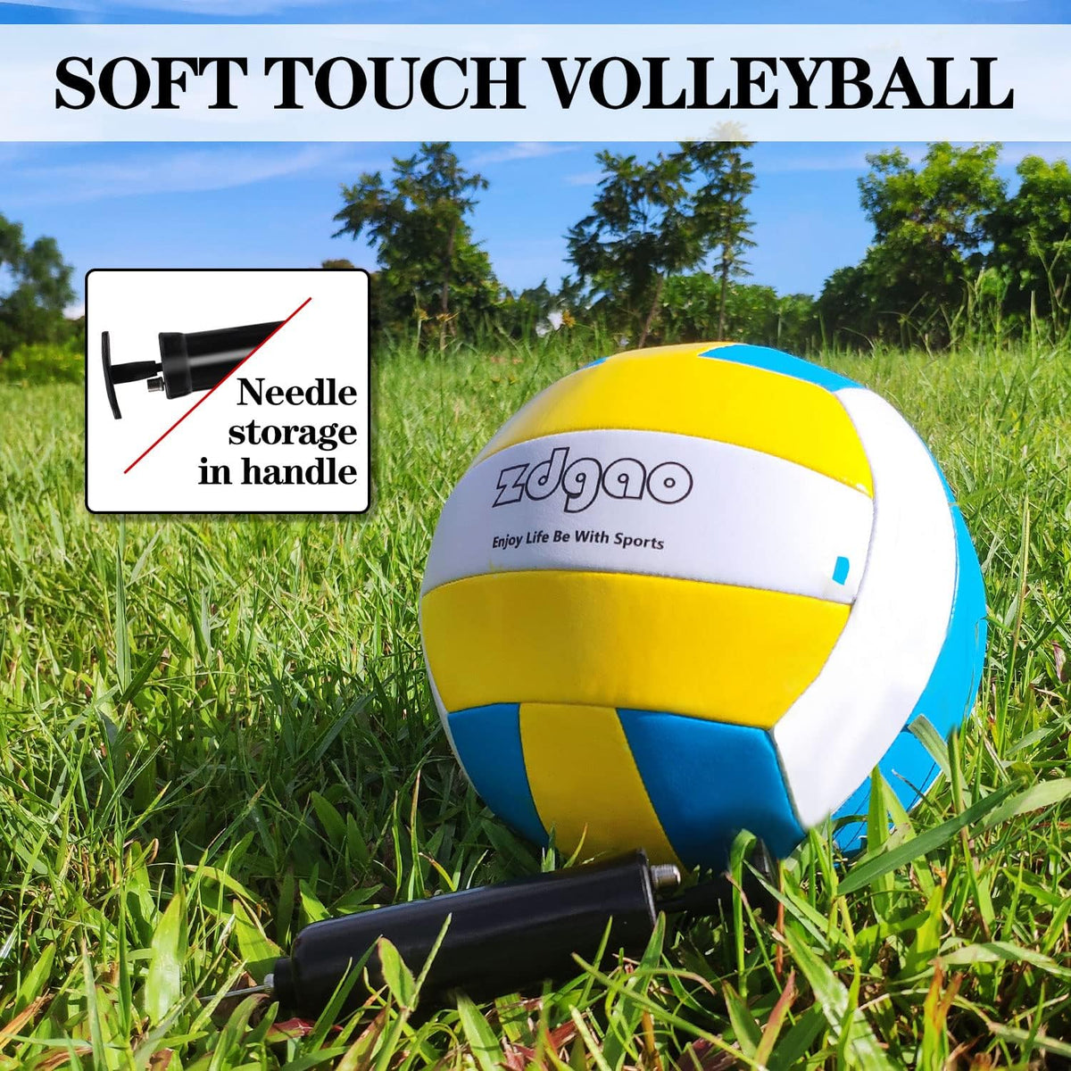 Outdoor Portable Volleyball Net System - Adjustable Height Poles with Soft Volleyball Ball, Pump, Hammer, Boundary Line, and Carry Bag for Backyard, Beach, Lawn