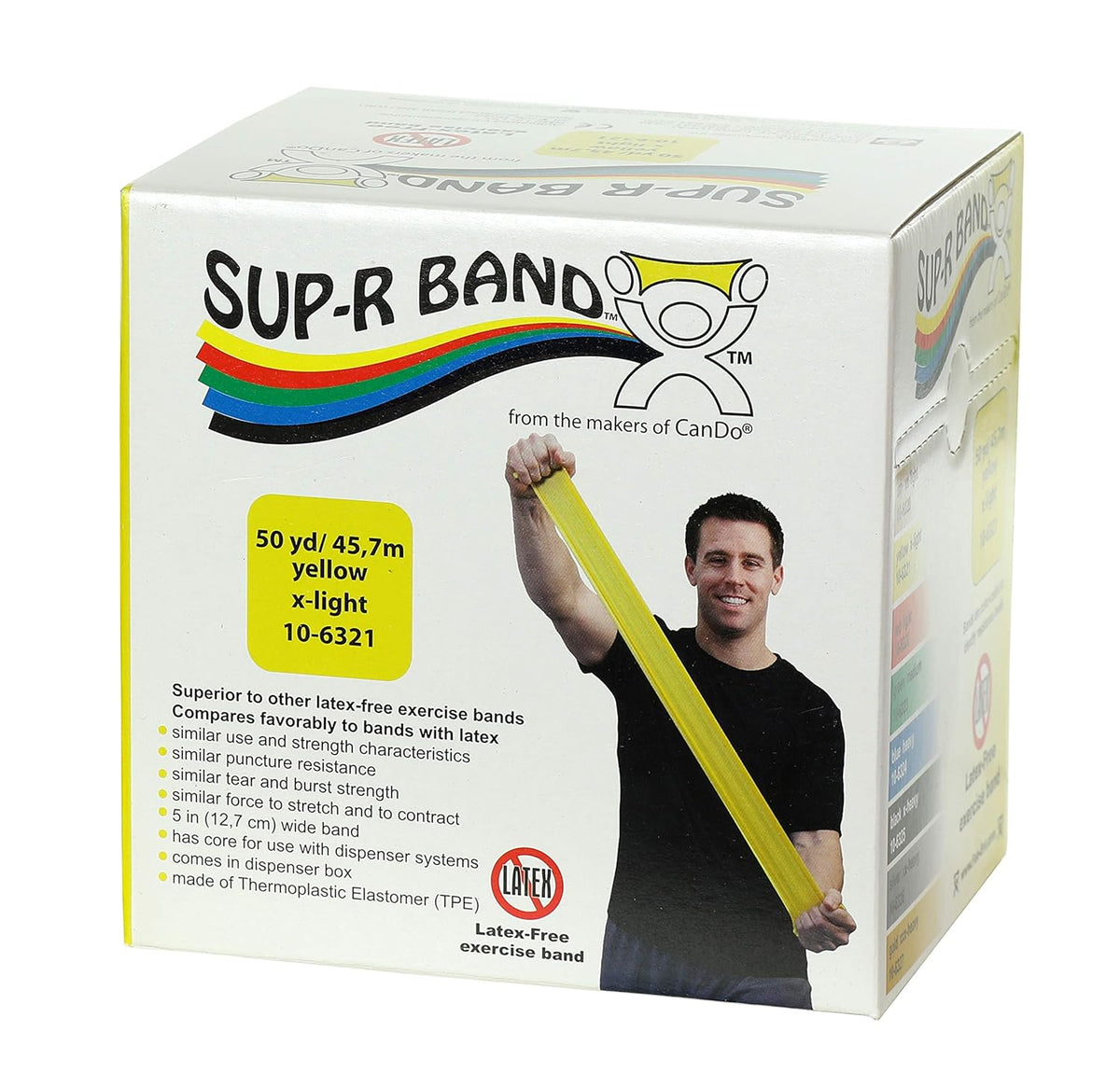 CanDo 10-6321 Sup-R Latex Free Exercise Band, 50 yd Roll, Yellow-X-Light