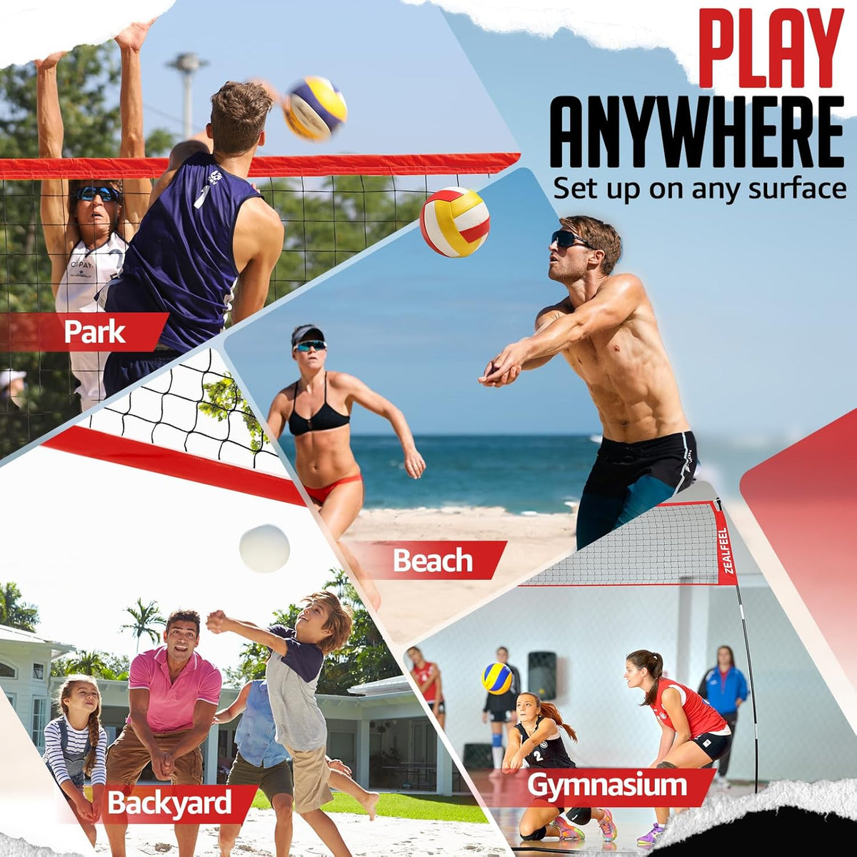 Volleyball Net, 12ft/20ft Training Set Height Adjustable, Portable Freestanding Practice for Hitting or Serving Drills, Pop up With Carry Bag for Backyard or Outdoor