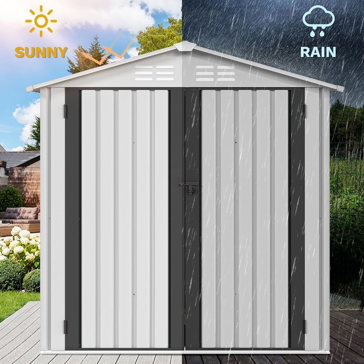 DWVO 6x4ft Storage Shed for Outdoors, Metal Sturdy Weatherproof Tool Locker with Secure Door and Ventilation for Equipment, Mowers, Bikes, Outdoor Spaces, White