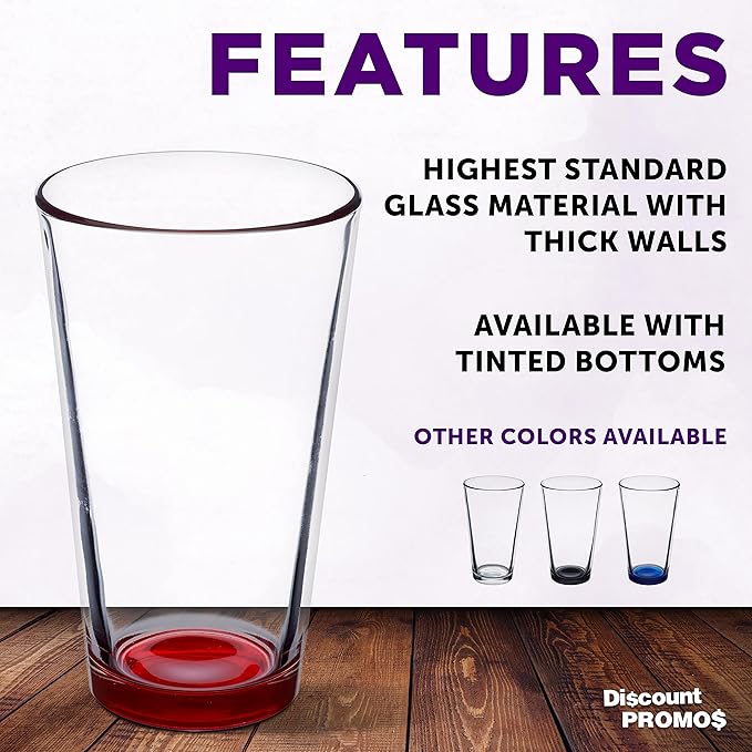 Libbey Pint Glass 16 oz. Set of 10, Bulk Pack - Beer Glasses, Heavy Duty Drinkware - Red