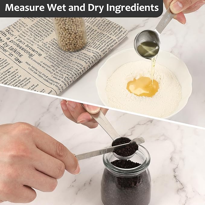 Accmor Stainless Steel Measuring Spoons Set with Leveler, 10 Pcs Mini Stackable Teaspoon & Tablespoon for Baking & Cooking, Kitchen Gadgets for Small Amount of Dry or Liquid Ingredients and Spices