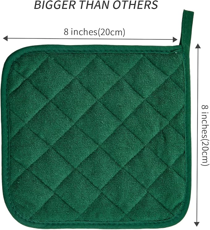 Pot Holders Buffalo Plaid Cotton Heat Resistant Potholder, Pot Holder, Hot Pads, Trivet for Cooking and Baking (5, Dark Green)