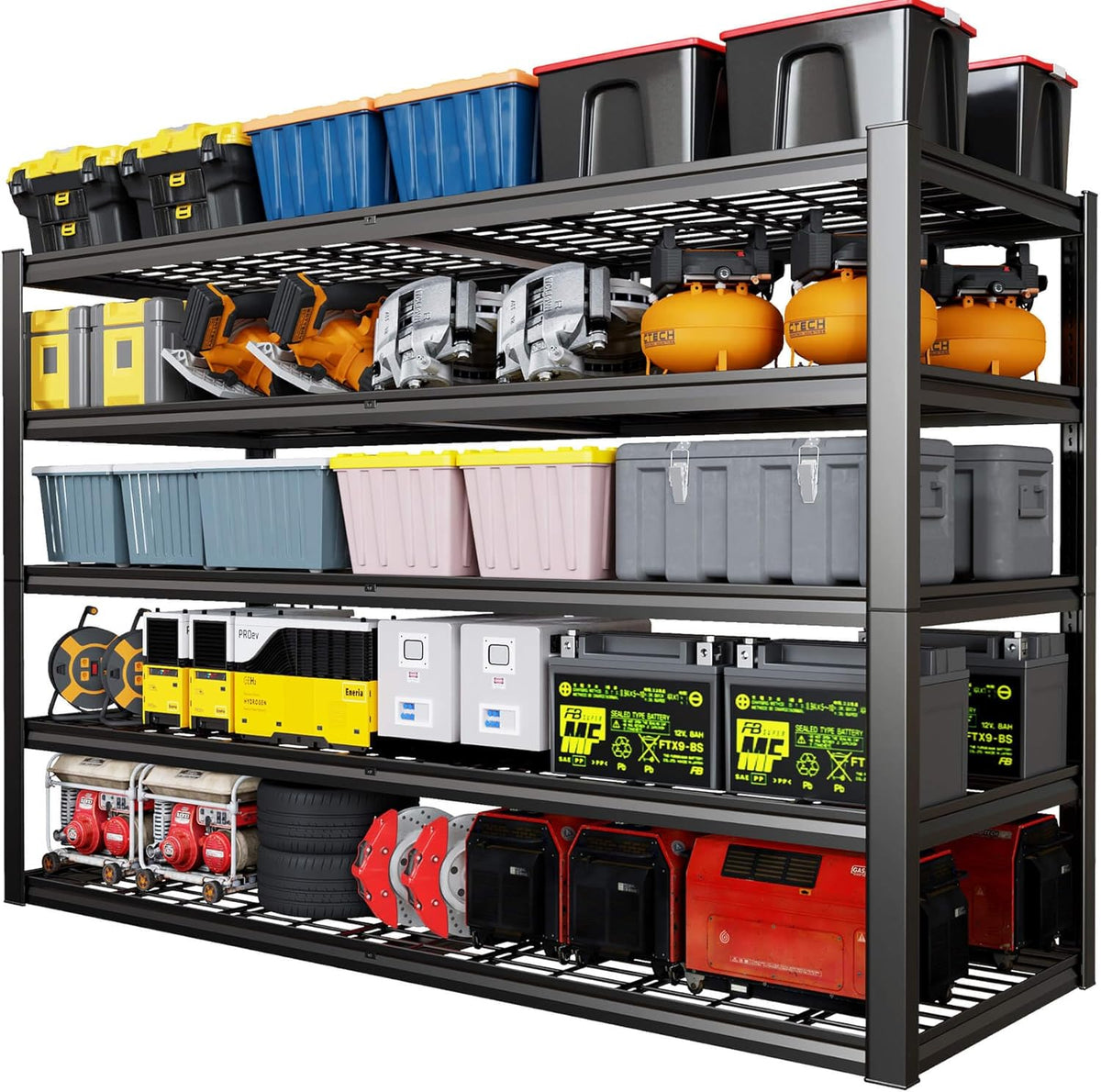 67" W Garage Shelving Heavy Duty, 67" W x 24" D x 84" H, Adjustable 5 Tier Metal Shelves, Commercial Metal Shelf Rack, Industrial Shelving