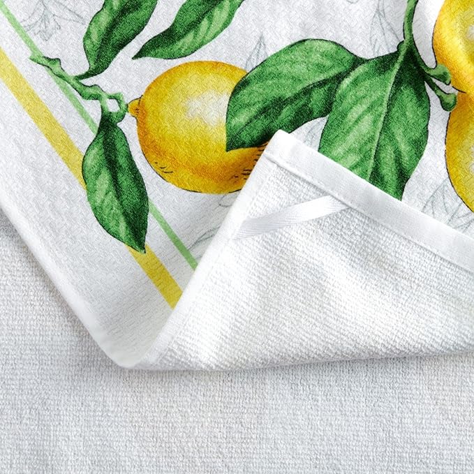 Martha Stewart Lots of Lemons Modern Kitchen Towel, Oven Mitt & Potholder Set, 4-Pack, White-Yellow