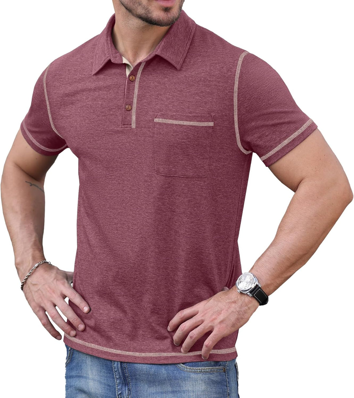 Sailwind Men's Short Sleeve Polo Shirts Casual Summer Classic Collared Golf Shirt with Pocket
