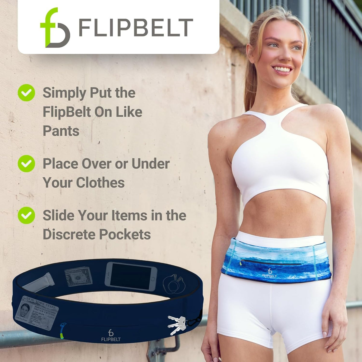 FlipBelt Zipper Running Belt, Waist Pack for Fitness and Running, US Company