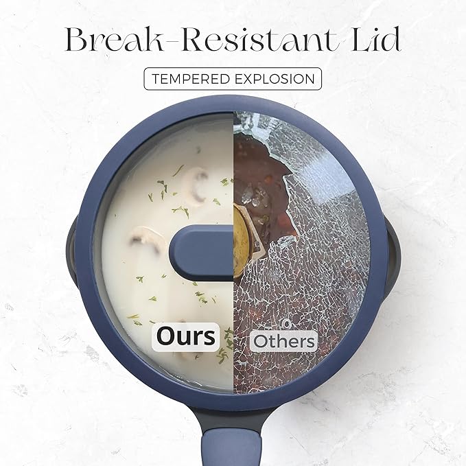 PRICUSIS Ceramic Nonstick Saucepan with Lid, 2.7 Quart Non Toxic Pot with Pour Spouts, Full Coated, 100% Dishwasher Safe, Induction Compatible & Oven Safe, PTFE PFAS & PFOA Free, Blueberry Mist
