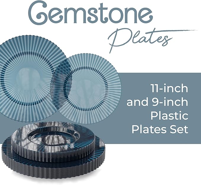 Exquisite 80 Piece Plastic Disposable Plates Set For 40 Guests I 20 X 9 Inch & 40 X 11 Inch Disposable Plastic Plates | Color: Blue | Great for Weddings Parties And Formal Occasions