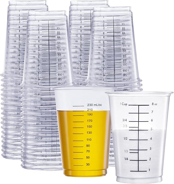 GUSTO 10 oz Clear Plastic Measuring Cups [25 Count] Disposable Multipurpose Cups for Baking, Cooking, Resin & Mixing (Formerly Comfy Package)