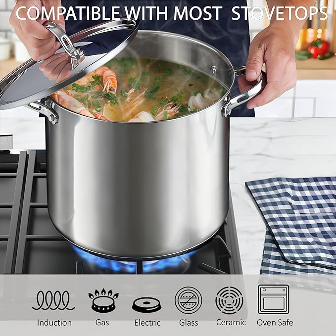 Cooks Standard 18/10 Stainless Steel Stockpot 12-Quart, Classic Deep Cooking Pot Canning Cookware with Stainless Steel Lid, Silver