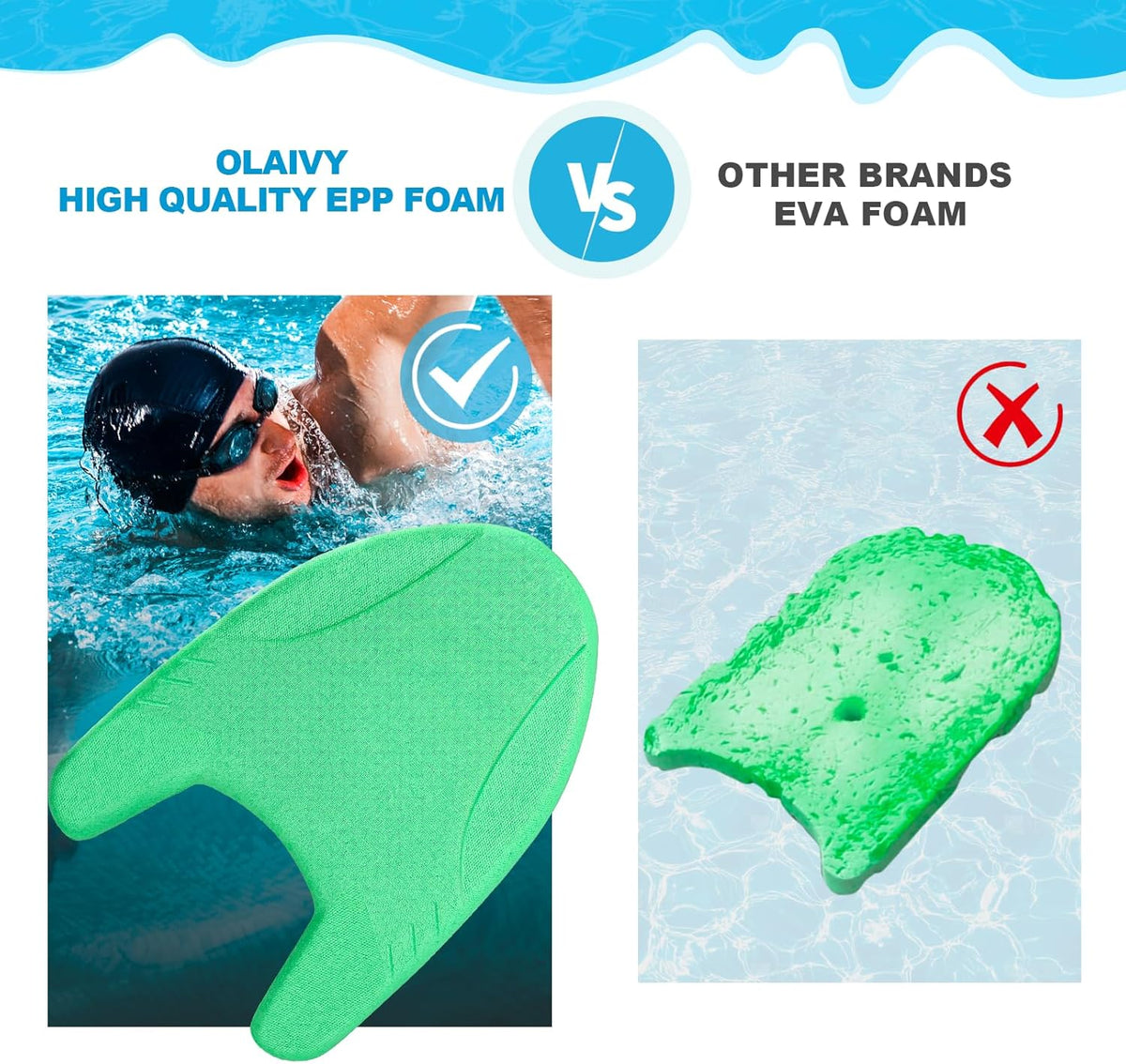 EPP Swimming Kickboard, Training Board, with Ultra-Lightweight and Great Buoyancy for Swimming Lessons, Lap Swimming, Water Aerobics