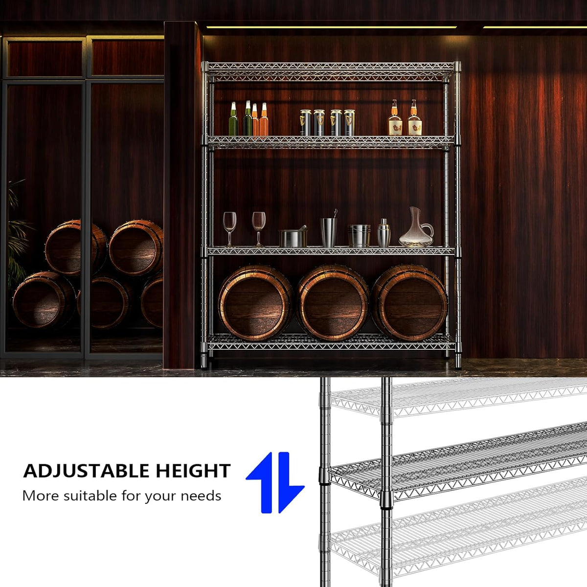 1760 LBs 4 Tier Storage Rack Metal Wire Shelving Unit, Storage Standing Shelf Organizer for Laundry Bathroom Kitchen Pantry Garage Utility Room, Chrome 17.7" D x 59.1" W x 70.4" H