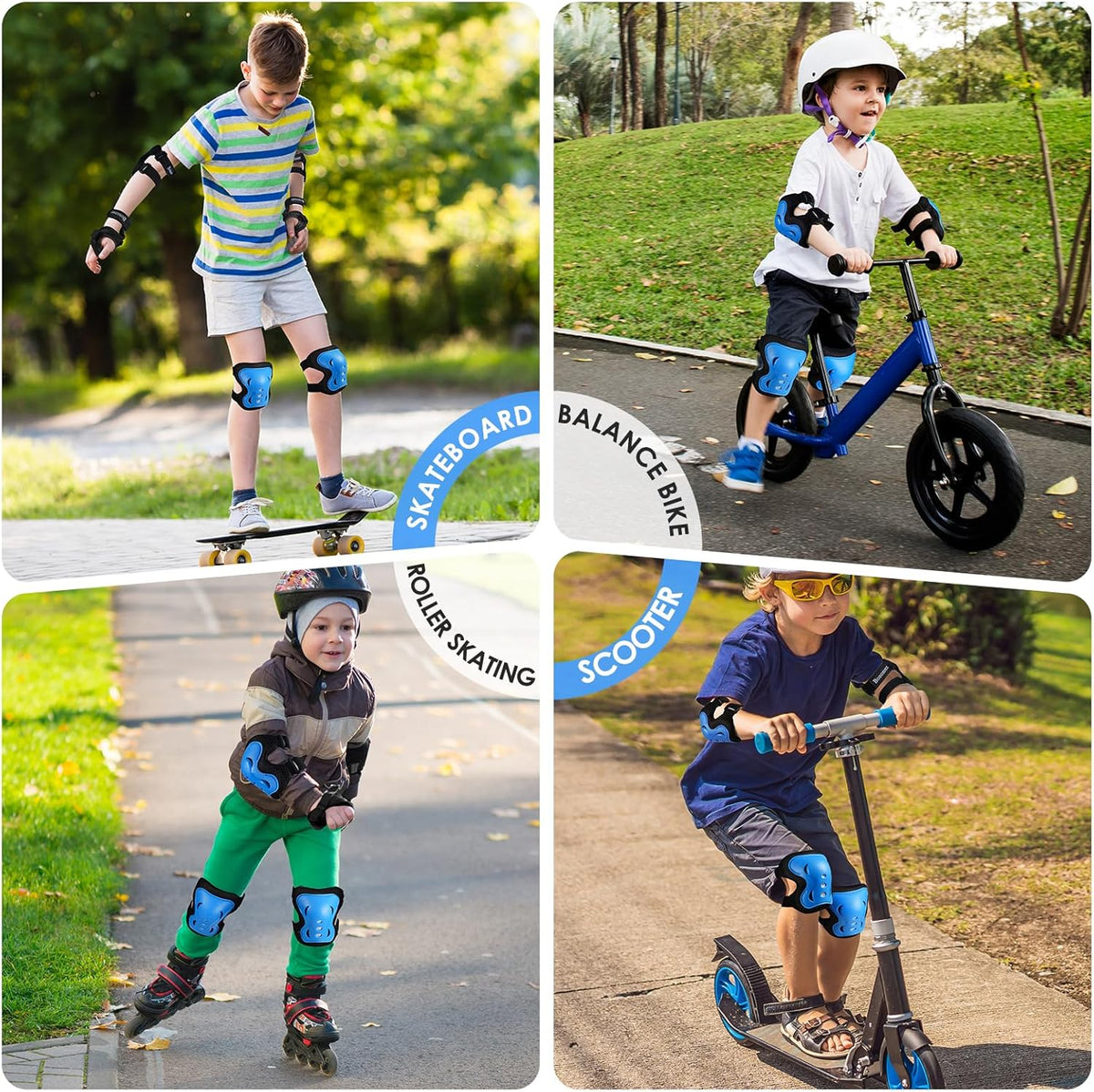 BOSONER Kids/Youth Knee Pad Elbow Pads Guards Protective Gear Set for Roller Skates Cycling BMX Bike Skateboard Inline Skatings Scooter Riding Sports