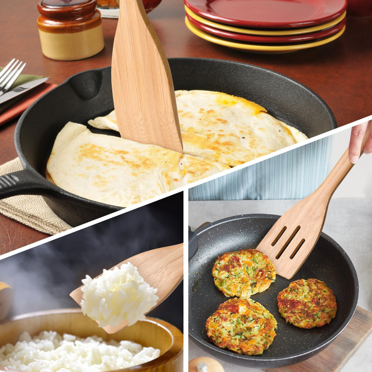 LorisArm 12" inch Bamboo Spatula Turner, Solid Kitchen Spatula Turner, Egg Scraper, Wood Cooking Utensil, Kitchen Spatulas for Baking, Flipping, Serving, Scraping & Turning.