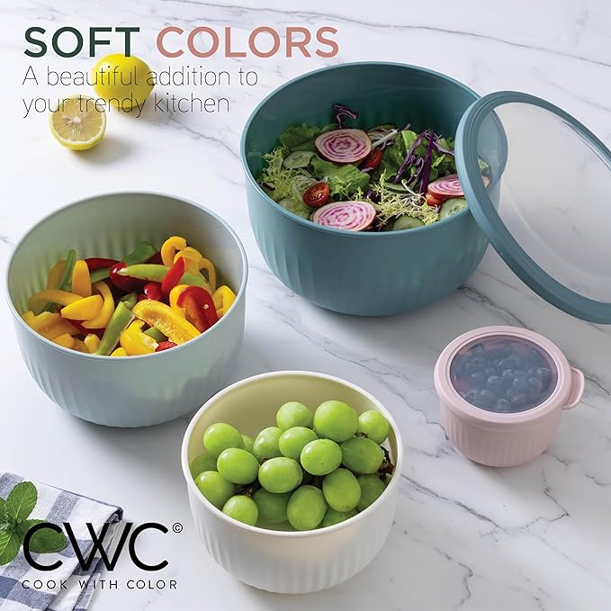 COOK WITH COLOR Prep Bowls with Lids- Wide and Deep Nesting Plastic Small Mixing Bowl Set with Lids, 12 Piece Set - Deep Bowls, Teal and Pink