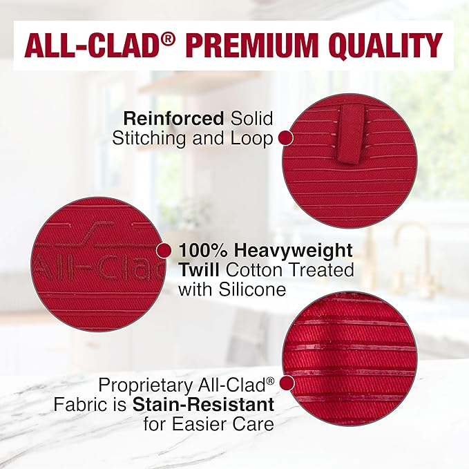 All-Clad Premium Pot Holder & Heating Pad, (1-Pack) Heat Resistant to 500 Degrees, 100% Cotton 10"x6.25" for Kitchen and Barbeque, Chili Red