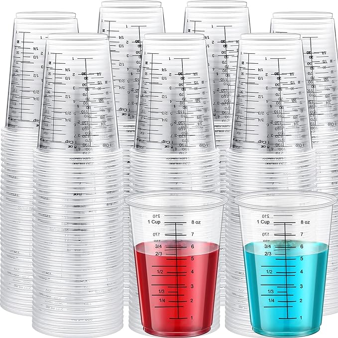 Yunsailing 100 Pack Disposable Measuring Cups for Resin 8 oz Clear Plastic Epoxy Reusable Liquid Mixing Cups for Cooking and Baking Supplies