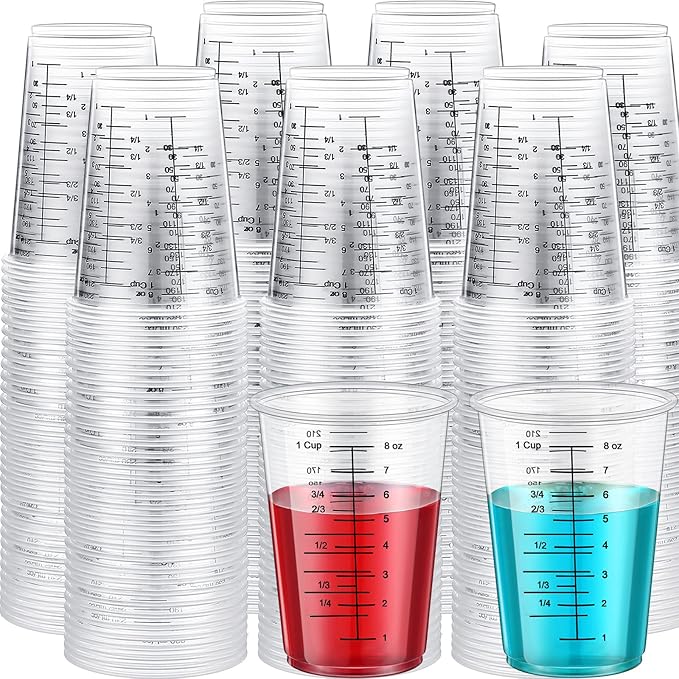 Yunsailing 50 Pack Disposable Measuring Cups for Resin 8 oz Clear Plastic Epoxy Reusable Liquid Mixing Cups for Cooking and Baking Supplies